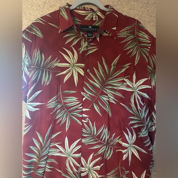 Consensus Burgundy Leaf Print Men's Size Large Button Up Shirt - Picture 4 of 7